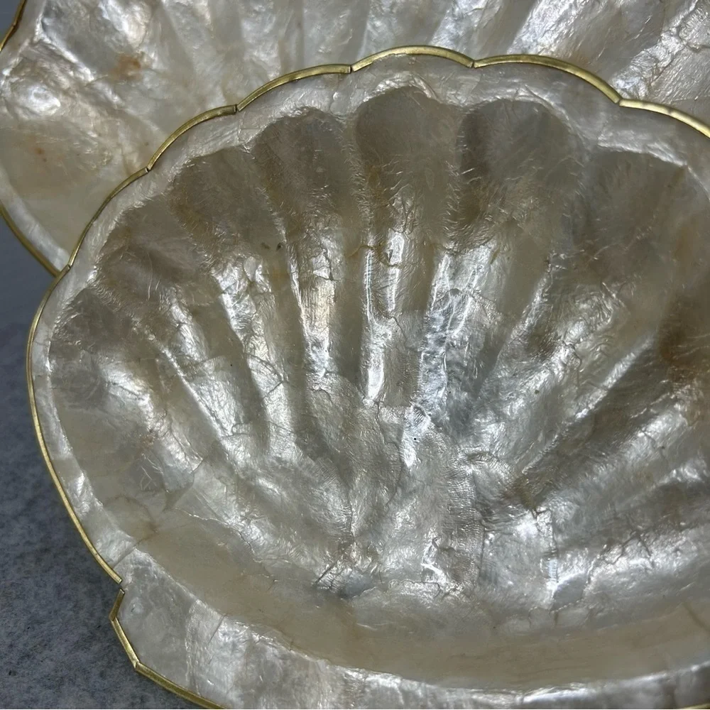 Vintage Capiz Shell Platter Plate Trays, from the South Pacific set of 2